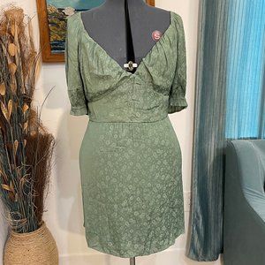 3X Wild Fable Sage Green Satin Jacquard Floral Cottage Dress